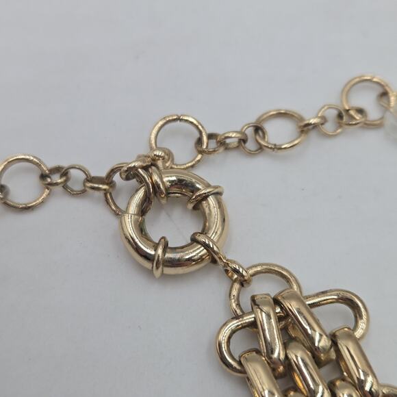 Gold Tone Interlocking Woven Weave Necklace Heavy Chain Metal Chic Choker 18" - Picture 3 of 5